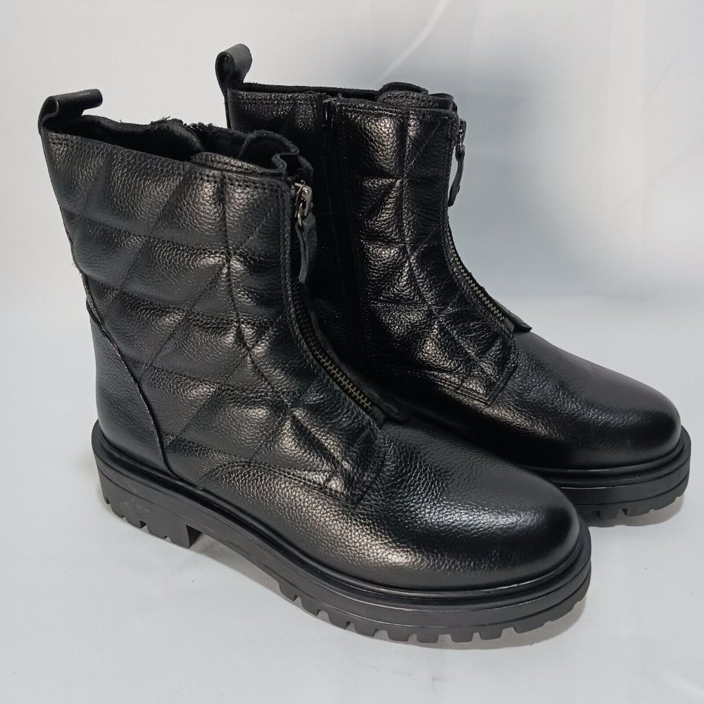 Alberto Torresi Black Moto Lug Combat Boots Leather Quilted Lined Side Zip 8.5M
